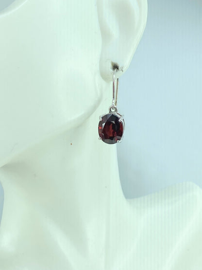 Mid Century 18k  7.7ct Oval faceted natural Garnet dangle earrings 5g 1" JR9976