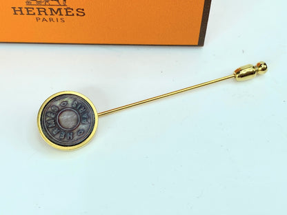 Hermes Vintage Gold Plated Cloud De Selle Mother of Pearl Pin in box GS700