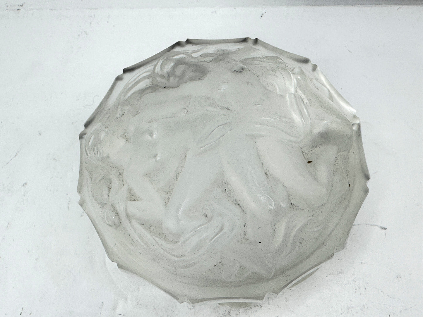 Vintage Lalique Frosted Crystal Nude Figure Covered Trinket Box Mint A980
