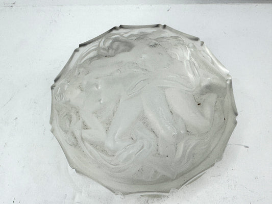Vintage Lalique Frosted Crystal Nude Figure Covered Trinket Box Mint A980