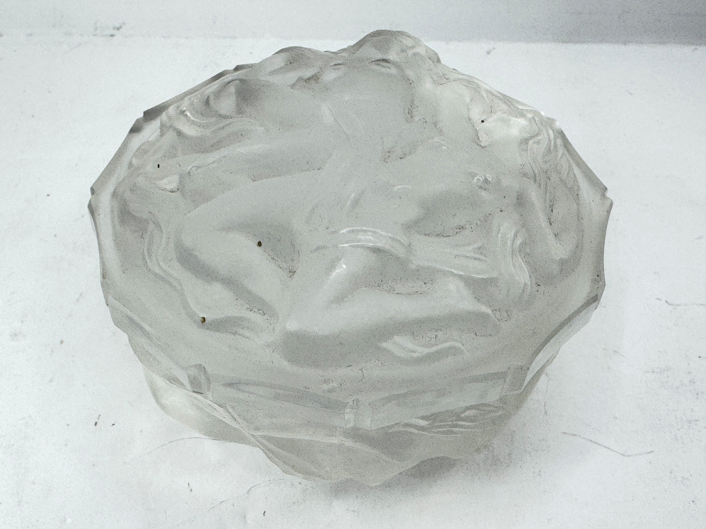 Vintage Lalique Frosted Crystal Nude Figure Covered Trinket Box Mint A980