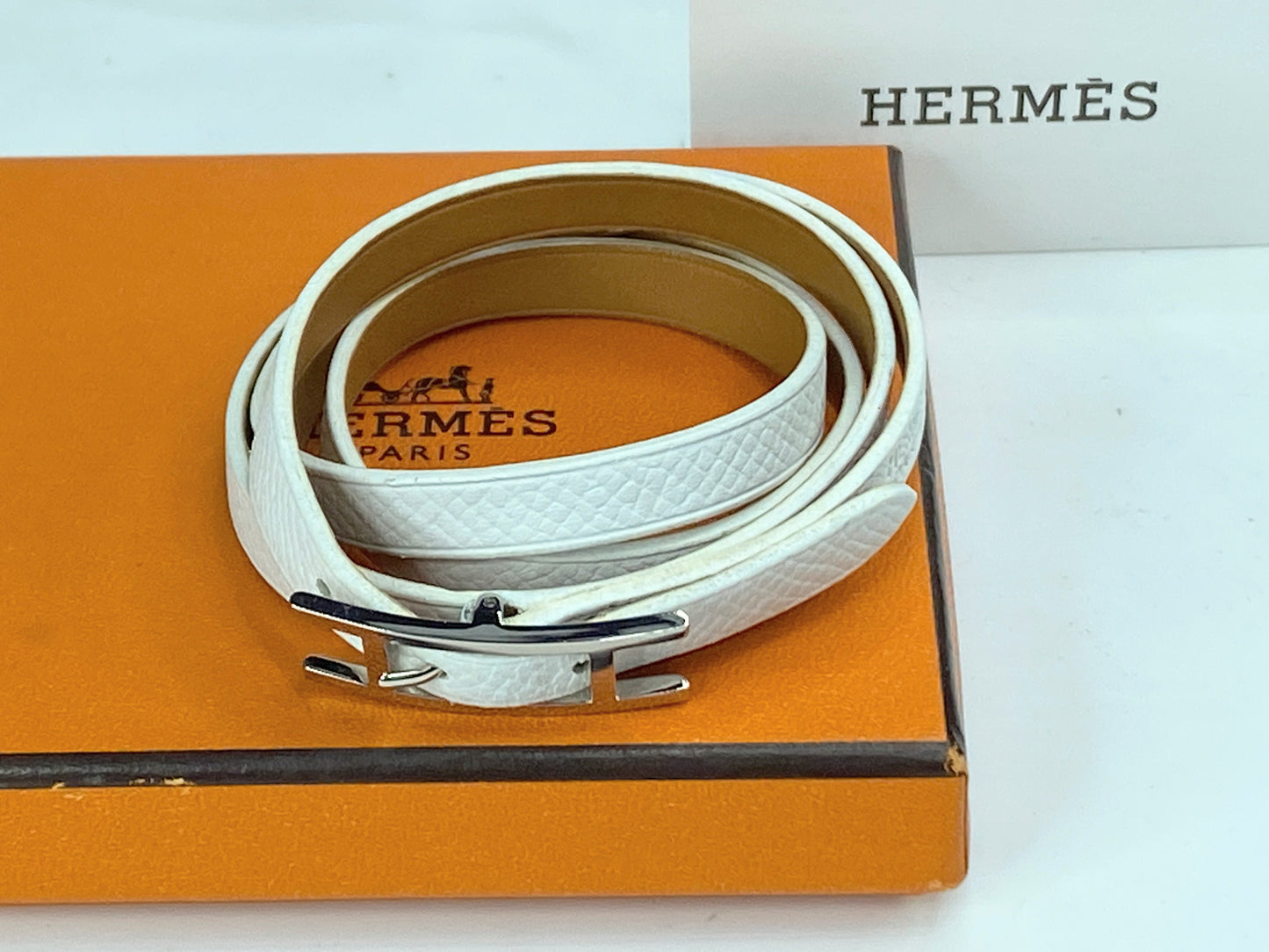 Hermès vintage blanche Behapi Tour Leather Wrap Bracelet new in box GS701