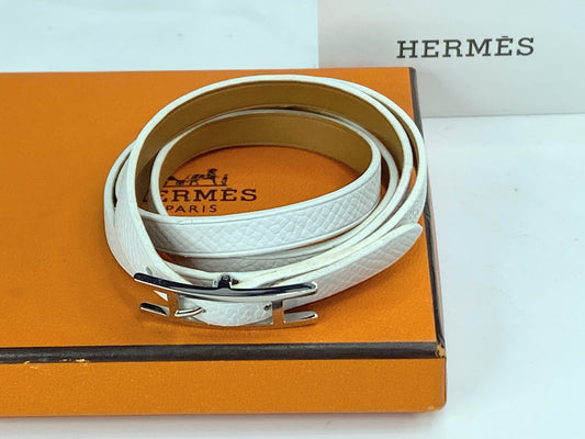 Hermès vintage blanche Behapi Tour Leather Wrap Bracelet new in box GS701