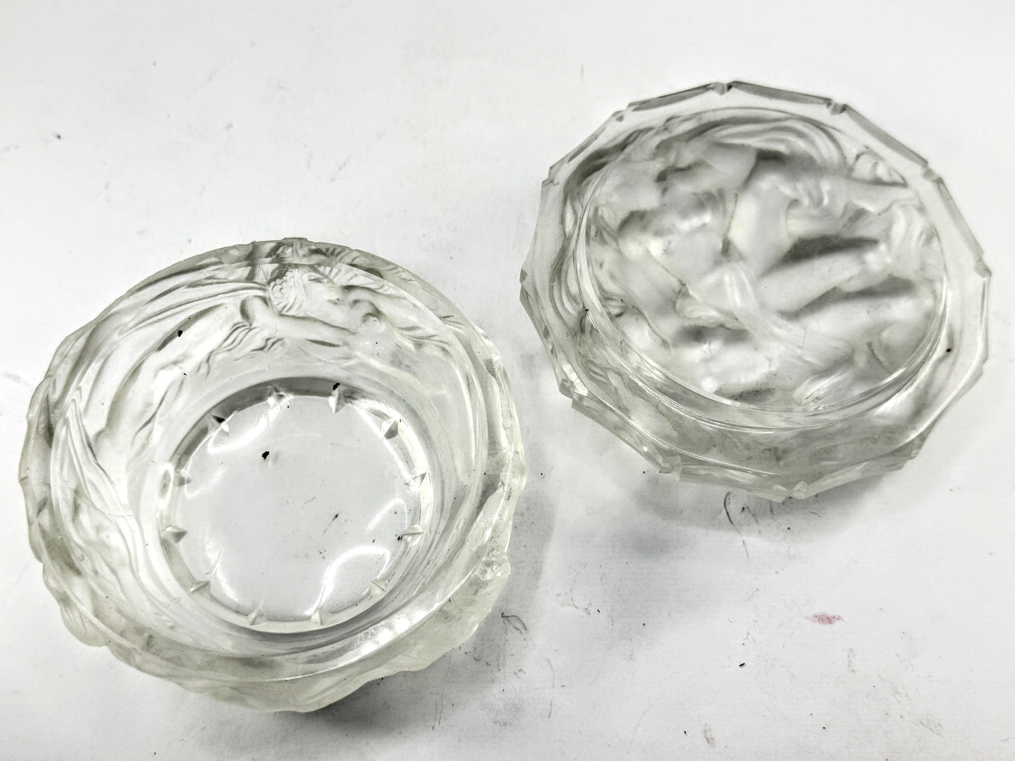 Vintage Lalique Frosted Crystal Nude Figure Covered Trinket Box Mint A980