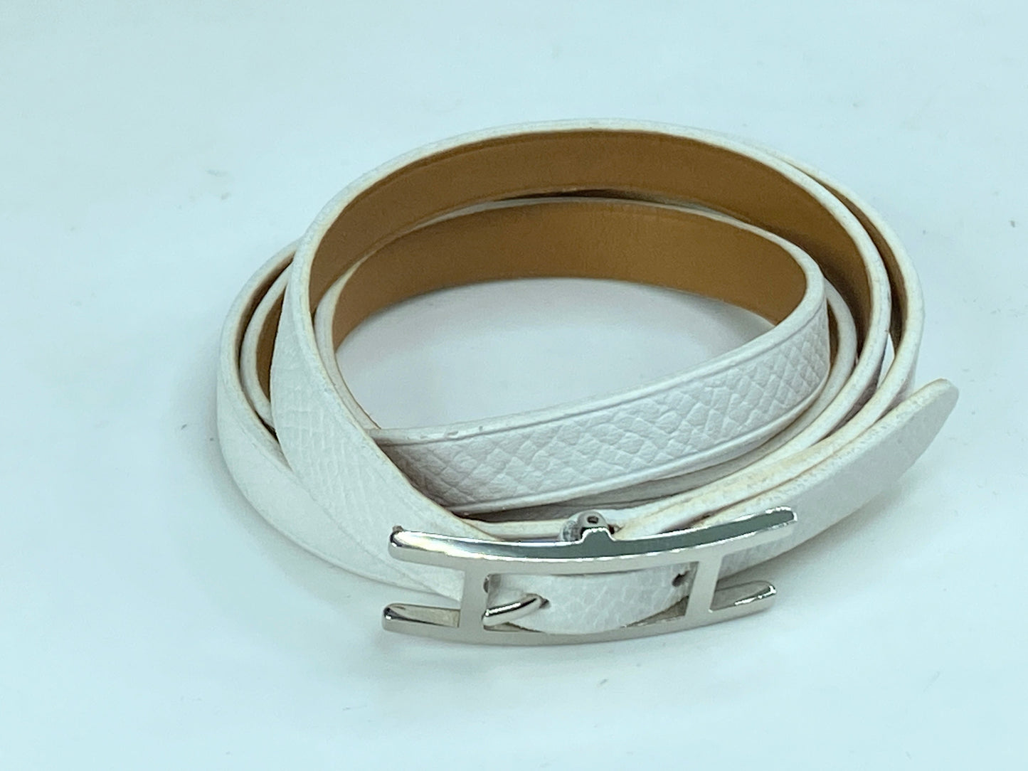 Hermès vintage blanche Behapi Tour Leather Wrap Bracelet new in box GS701