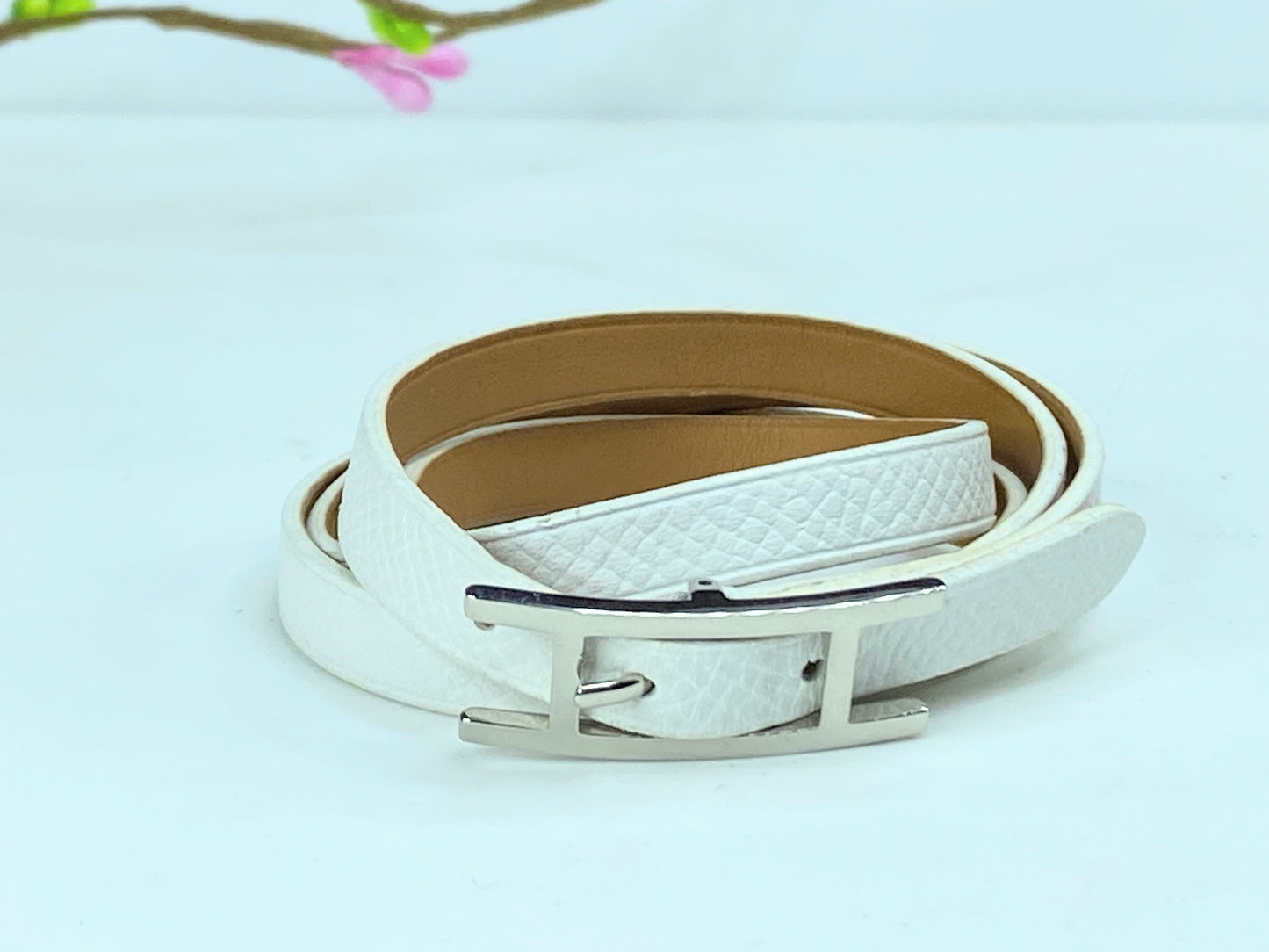 Hermès vintage blanche Behapi Tour Leather Wrap Bracelet new in box GS701