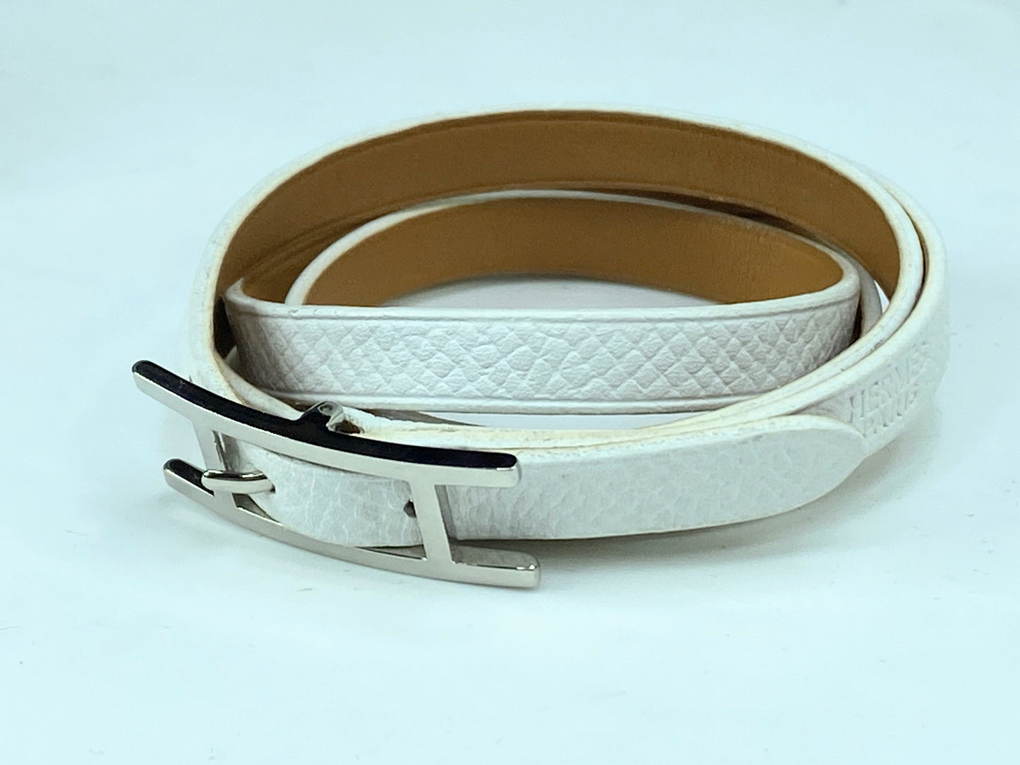 Hermès vintage blanche Behapi Tour Leather Wrap Bracelet new in box GS701