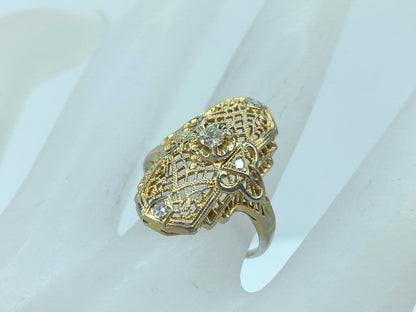 Art Deco Filigree ring 0.17ct round cut Diamond in 14k gold 3.1g JR9347