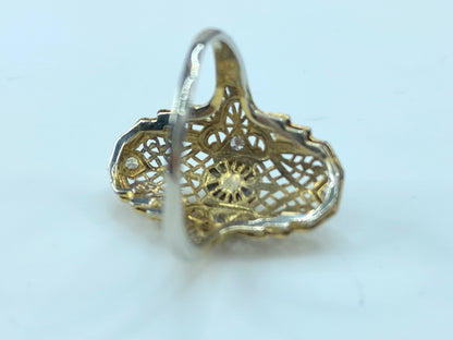 Art Deco Filigree ring 0.17ct round cut Diamond in 14k gold 3.1g JR9347