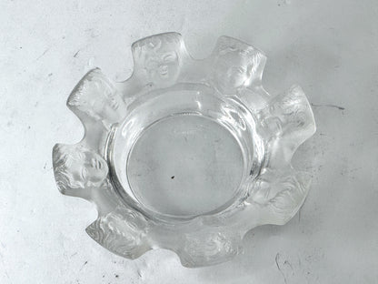 Vintage Lalique St Nicholas Frosted Crystal Cherub Faces Ashtray A982