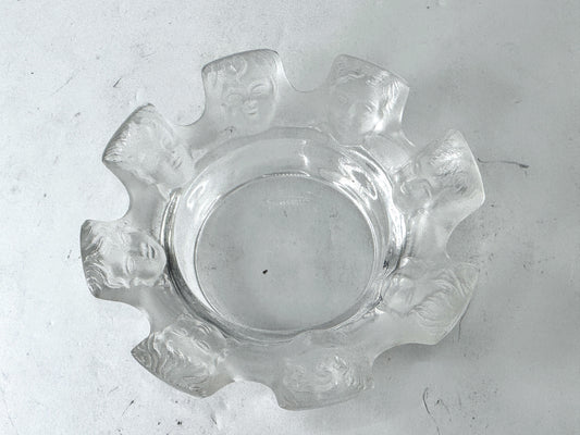 Vintage Lalique St Nicholas Frosted Crystal Cherub Faces Ashtray A982