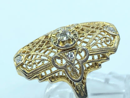 Art Deco Filigree ring 0.17ct round cut Diamond in 14k gold 3.1g JR9347