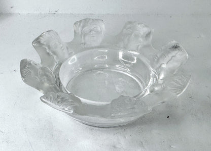 Vintage Lalique St Nicholas Frosted Crystal Cherub Faces Ashtray A982