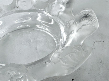 Vintage Lalique St Nicholas Frosted Crystal Cherub Faces Ashtray A982