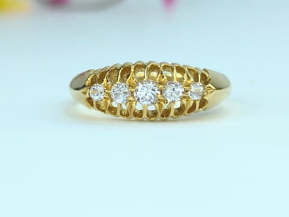 Hallmark Chester 1920 18K yellow gold 5 gemstones ring 3.9g s6.5 JR9979