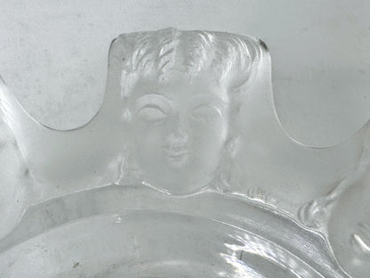 Vintage Lalique St Nicholas Frosted Crystal Cherub Faces Ashtray A982