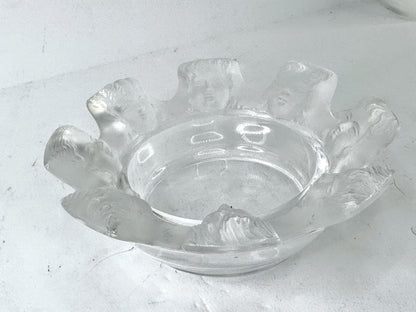 Vintage Lalique St Nicholas Frosted Crystal Cherub Faces Ashtray A982