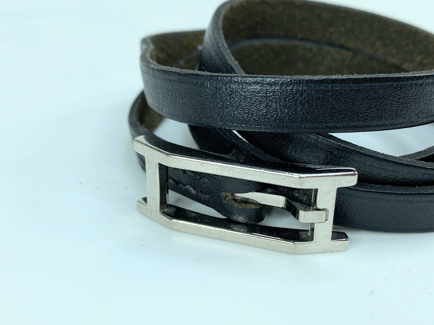 Hermès vintage Black Leather Behapi 3 Grand Wrap Bracelet GS703