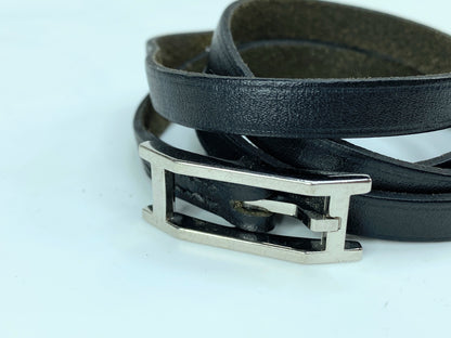 Hermès vintage Black Leather Behapi 3 Grand Wrap Bracelet GS703