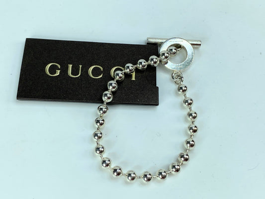 Vintage Gucci Sterling Silver Beaded Chain Circle Toggle clasp bracelet JR1088