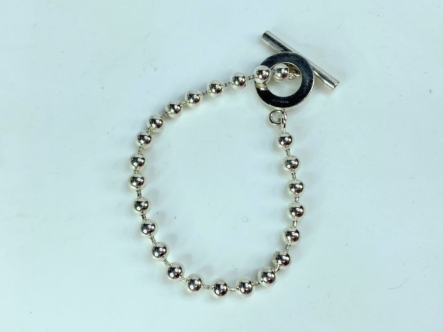 Vintage Gucci Sterling Silver Beaded Chain Circle Toggle clasp bracelet JR1088