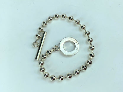 Vintage Gucci Sterling Silver Beaded Chain Circle Toggle clasp bracelet JR1088
