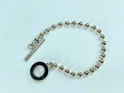 Vintage Gucci Sterling Silver Beaded Chain Circle Toggle clasp bracelet JR1088