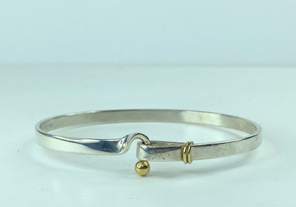 Tiffany & Co Sterling Silver 18K Gold Hook Eye Tension Bangle Bracelet JR695