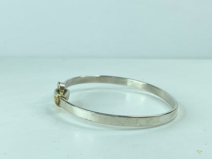 Tiffany & Co Sterling Silver 18K Gold Hook Eye Tension Bangle Bracelet JR695