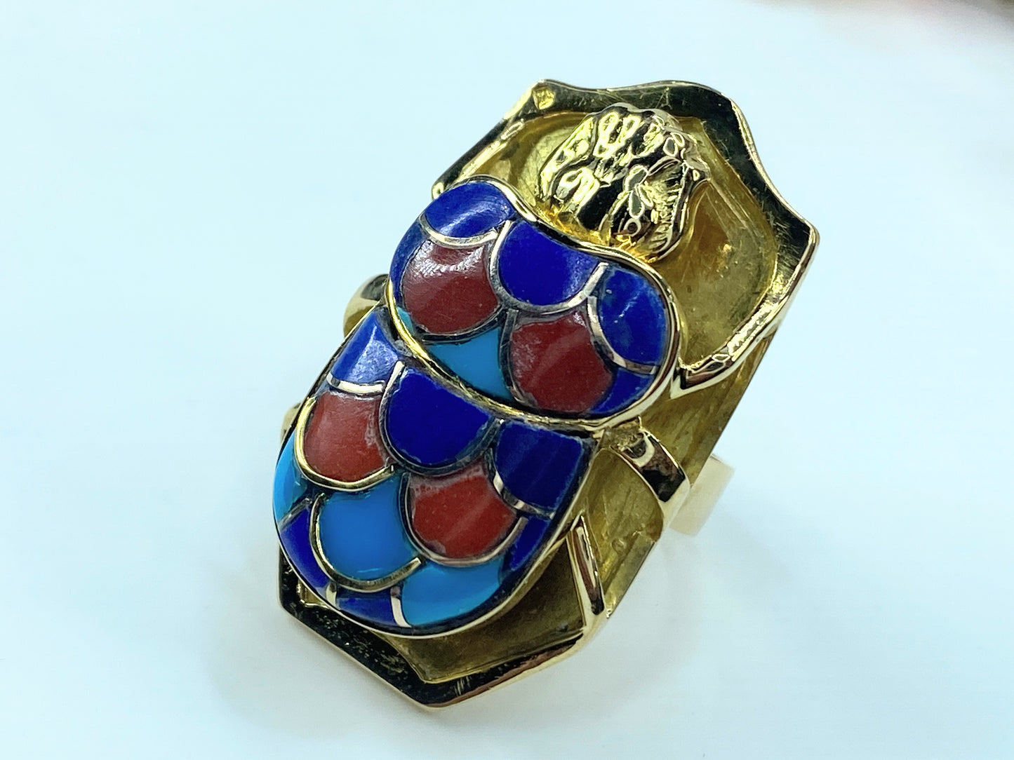 LB Exclusive 18K Lapis, Turquoise, and Coral Scarab Cocktail Ring JR9284