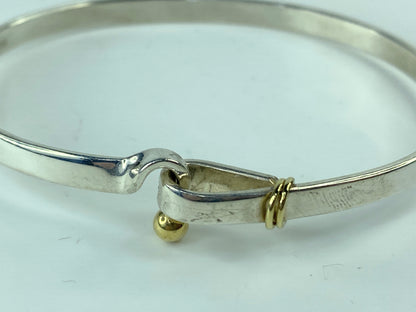 Tiffany & Co Sterling Silver 18K Gold Hook Eye Tension Bangle Bracelet JR695