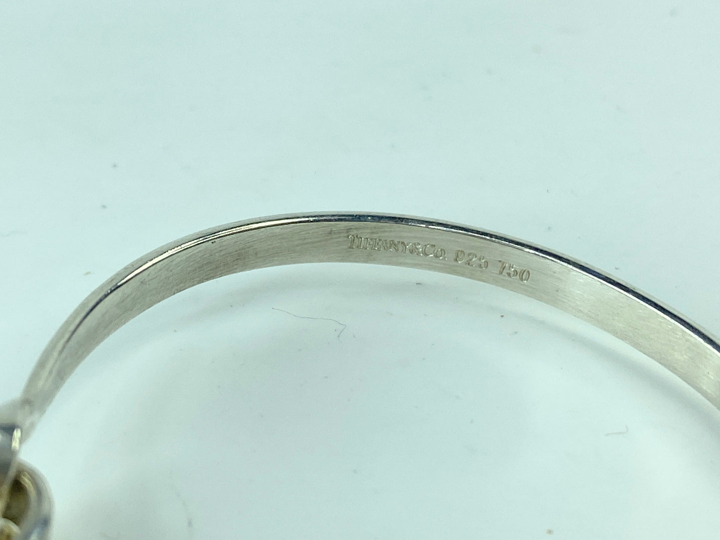 Tiffany & Co Sterling Silver 18K Gold Hook Eye Tension Bangle Bracelet JR695