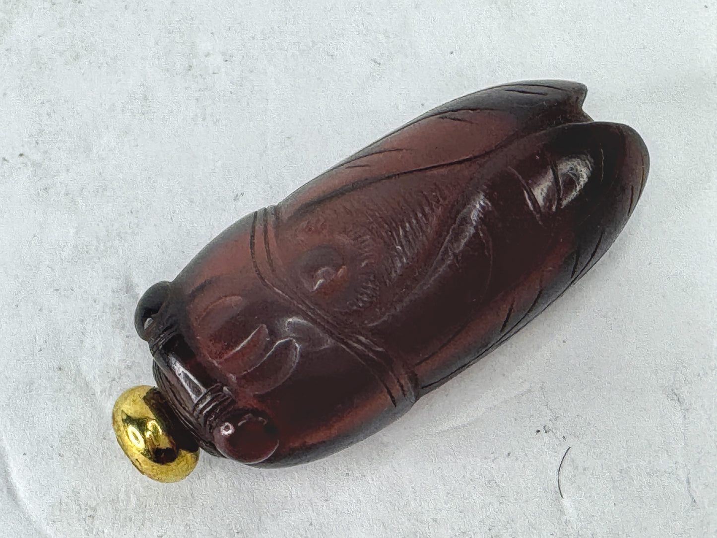 Antique Amber Glass Cicada Form Snuff Bottle Replacement Cap A998