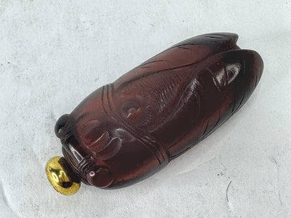 Antique Amber Glass Cicada Form Snuff Bottle Replacement Cap A998
