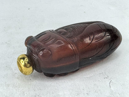 Antique Amber Glass Cicada Form Snuff Bottle Replacement Cap A998