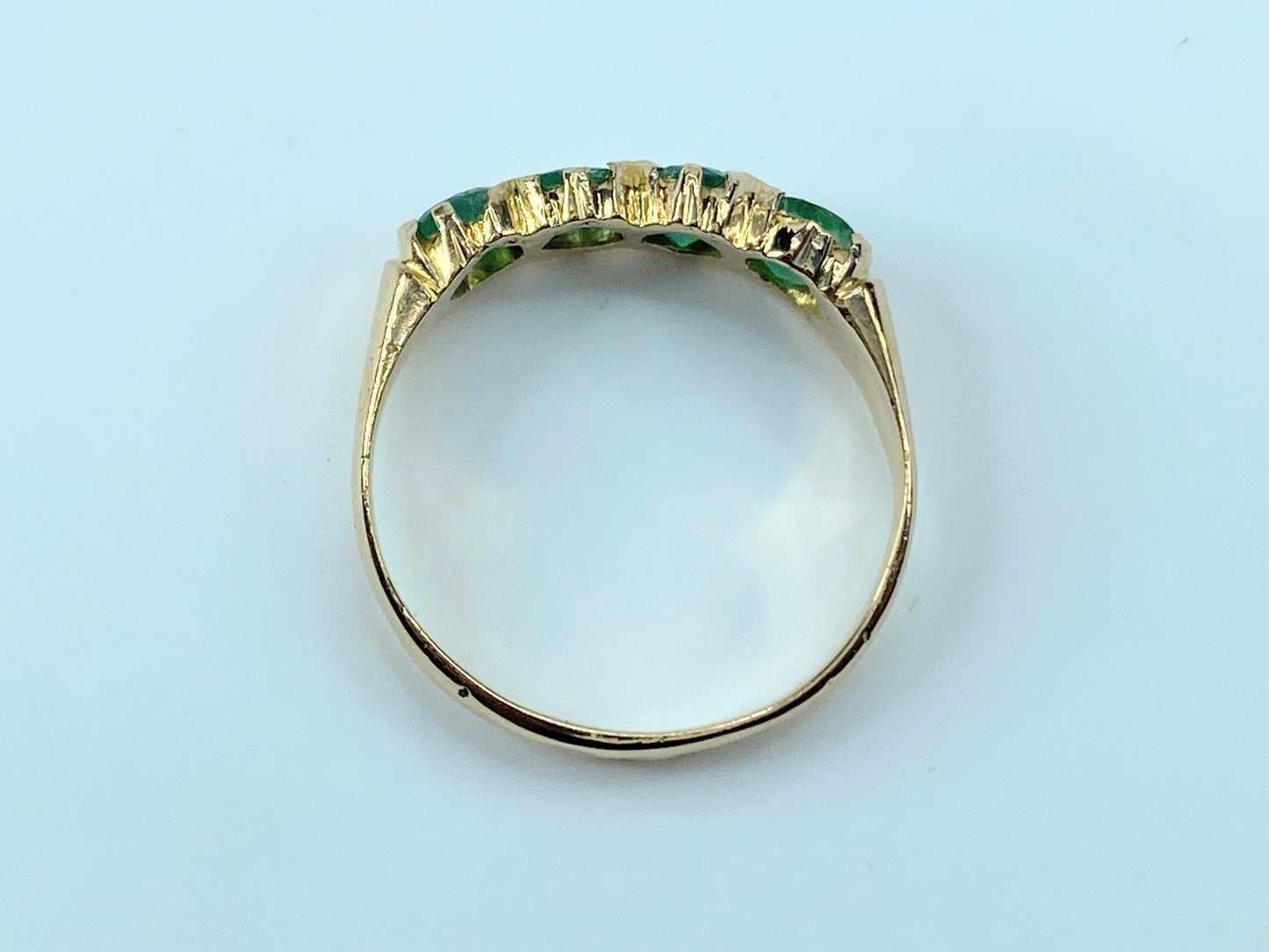 Art Deco 18K yellow gold 1.15ct round Emerald four stones ring s8.5 JR9360