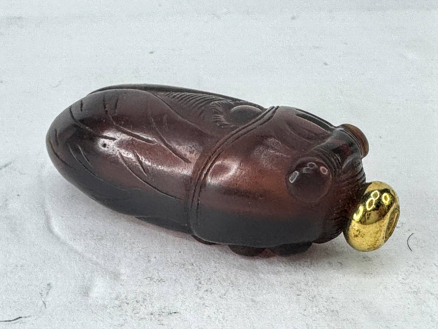 Antique Amber Glass Cicada Form Snuff Bottle Replacement Cap A998