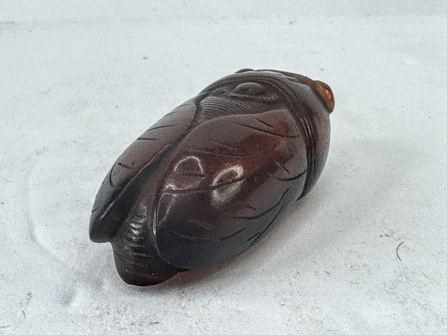 Antique Amber Glass Cicada Form Snuff Bottle Replacement Cap A998