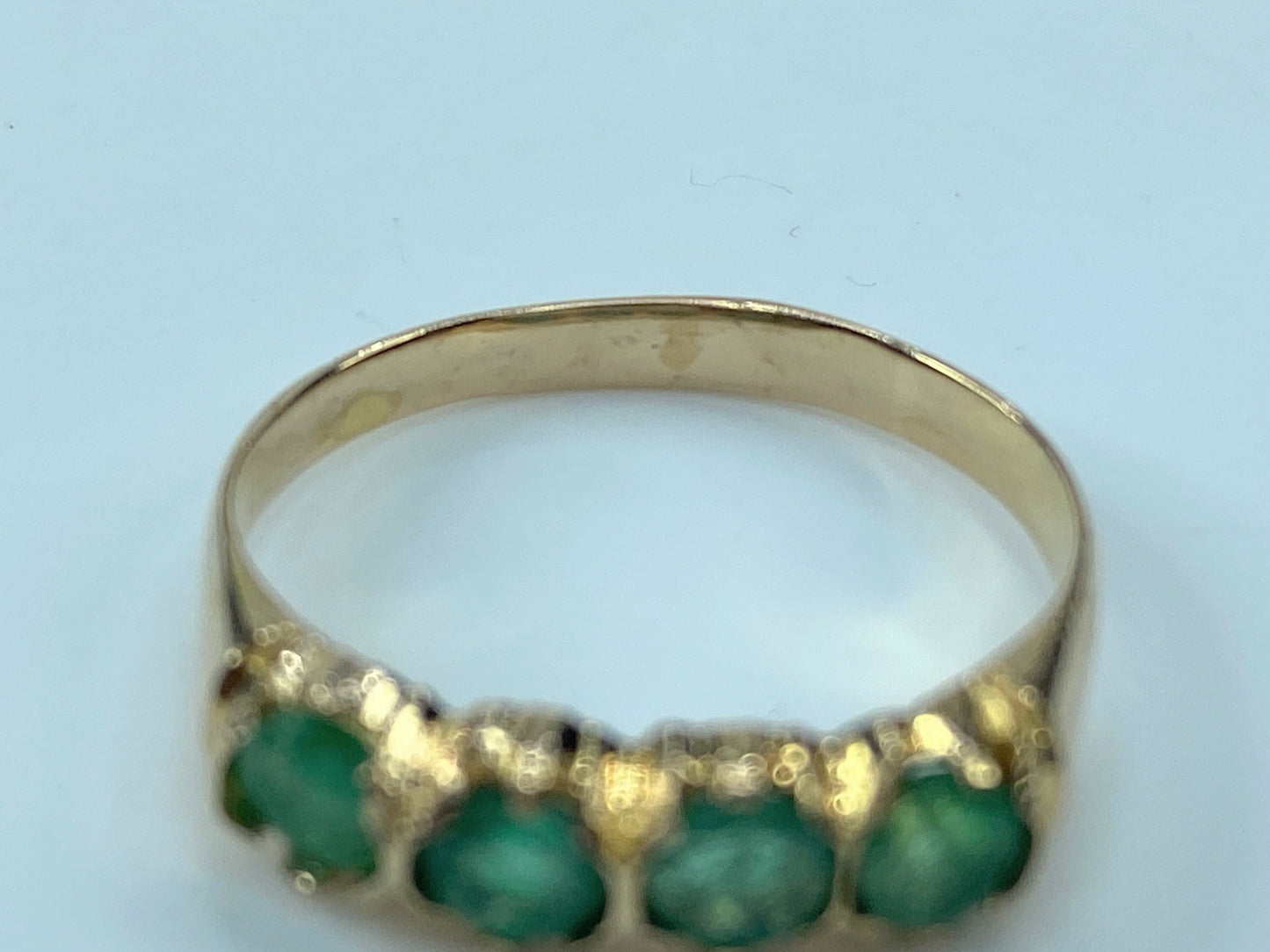 Art Deco 18K yellow gold 1.15ct round Emerald four stones ring s8.5 JR9360