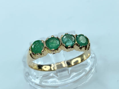 Art Deco 18K yellow gold 1.15ct round Emerald four stones ring s8.5 JR9360