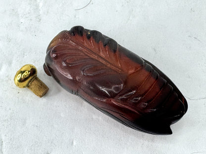 Antique Amber Glass Cicada Form Snuff Bottle Replacement Cap A998