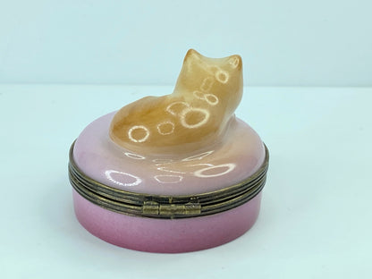 Limoges Castel Cat Trinket Box Peint Main France Vivid Green Eyes  2" A320