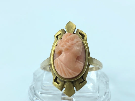 Art Nouveau 10K Yellow Gold Coral Cameo Ring JR9285