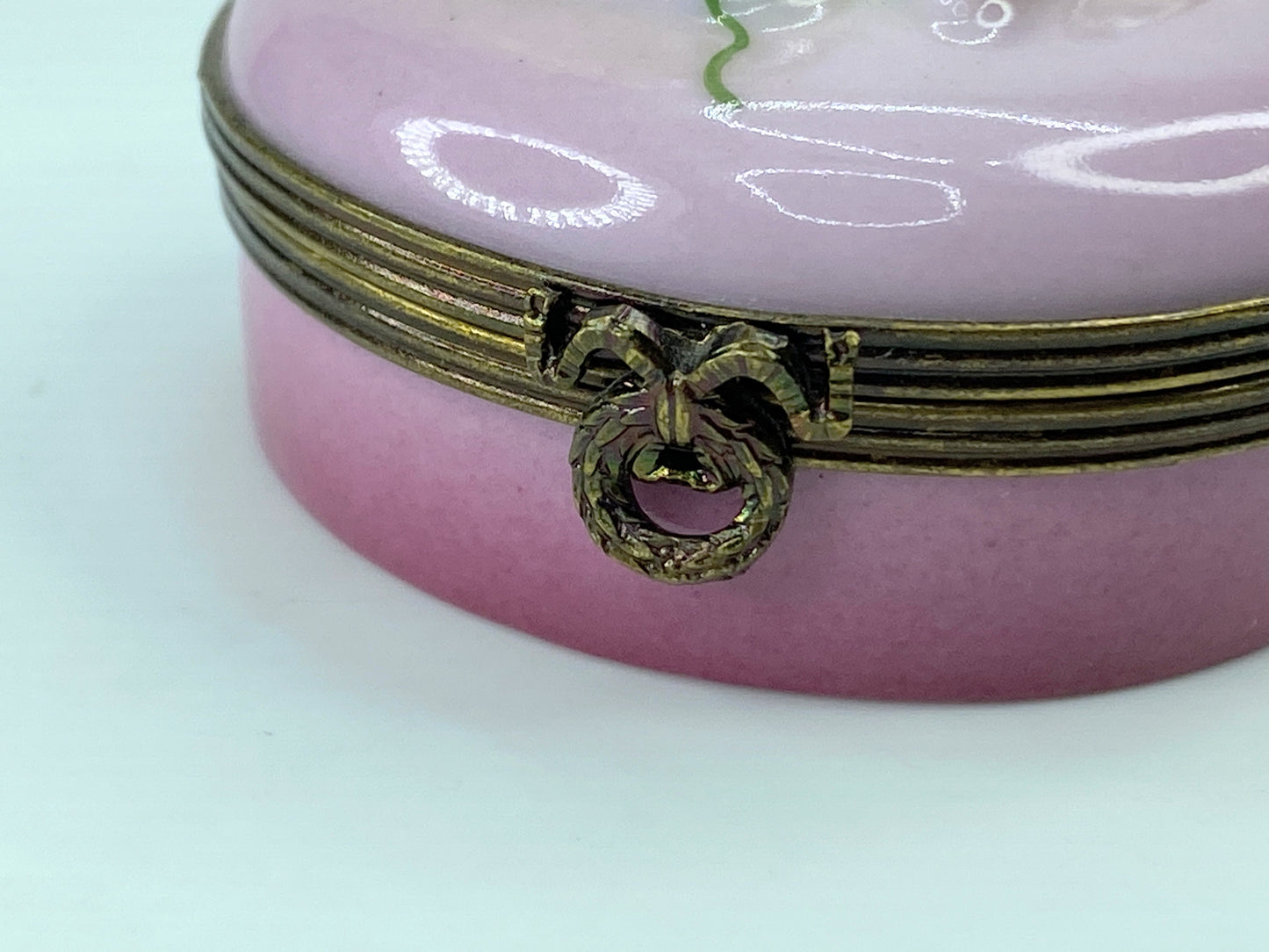 Limoges Castel Cat Trinket Box Peint Main France Vivid Green Eyes  2" A320