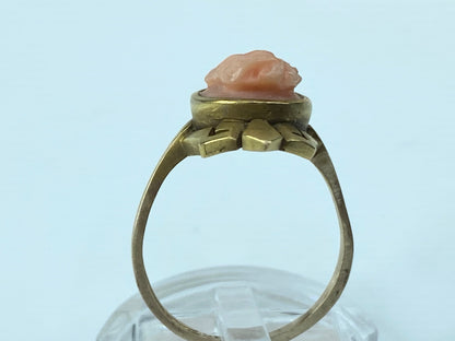 Art Nouveau 10K Yellow Gold Coral Cameo Ring JR9285