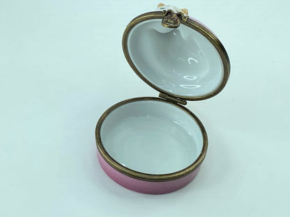 Limoges Castel Cat Trinket Box Peint Main France Vivid Green Eyes  2" A320