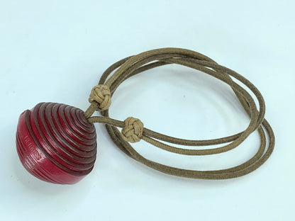 Vintage Hermes Jojoba Wrapped Crimson Leather Ball Necklace with box GS683