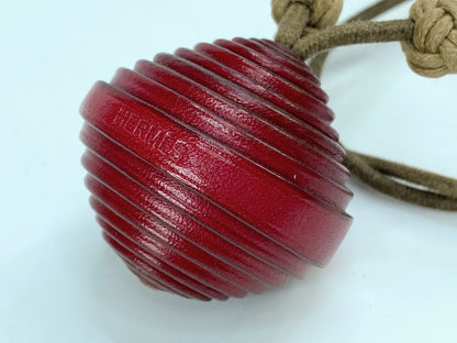 Vintage Hermes Jojoba Wrapped Crimson Leather Ball Necklace with box GS683