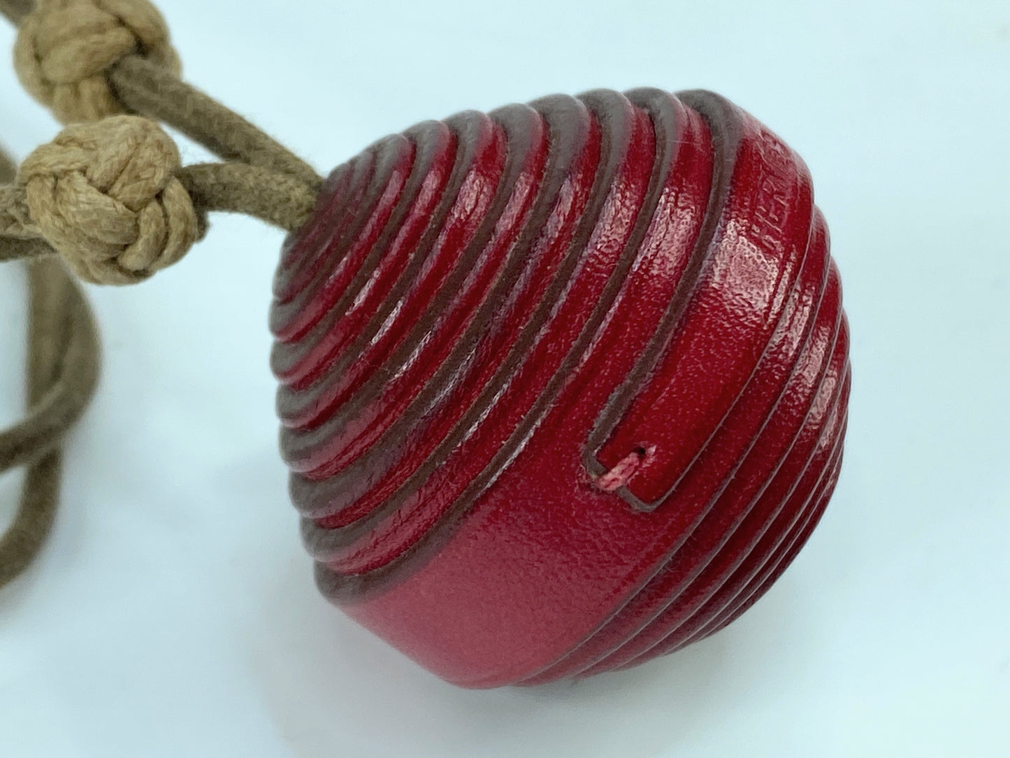 Vintage Hermes Jojoba Wrapped Crimson Leather Ball Necklace with box GS683