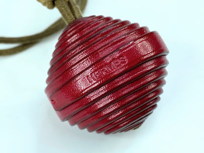 Vintage Hermes Jojoba Wrapped Crimson Leather Ball Necklace with box GS683
